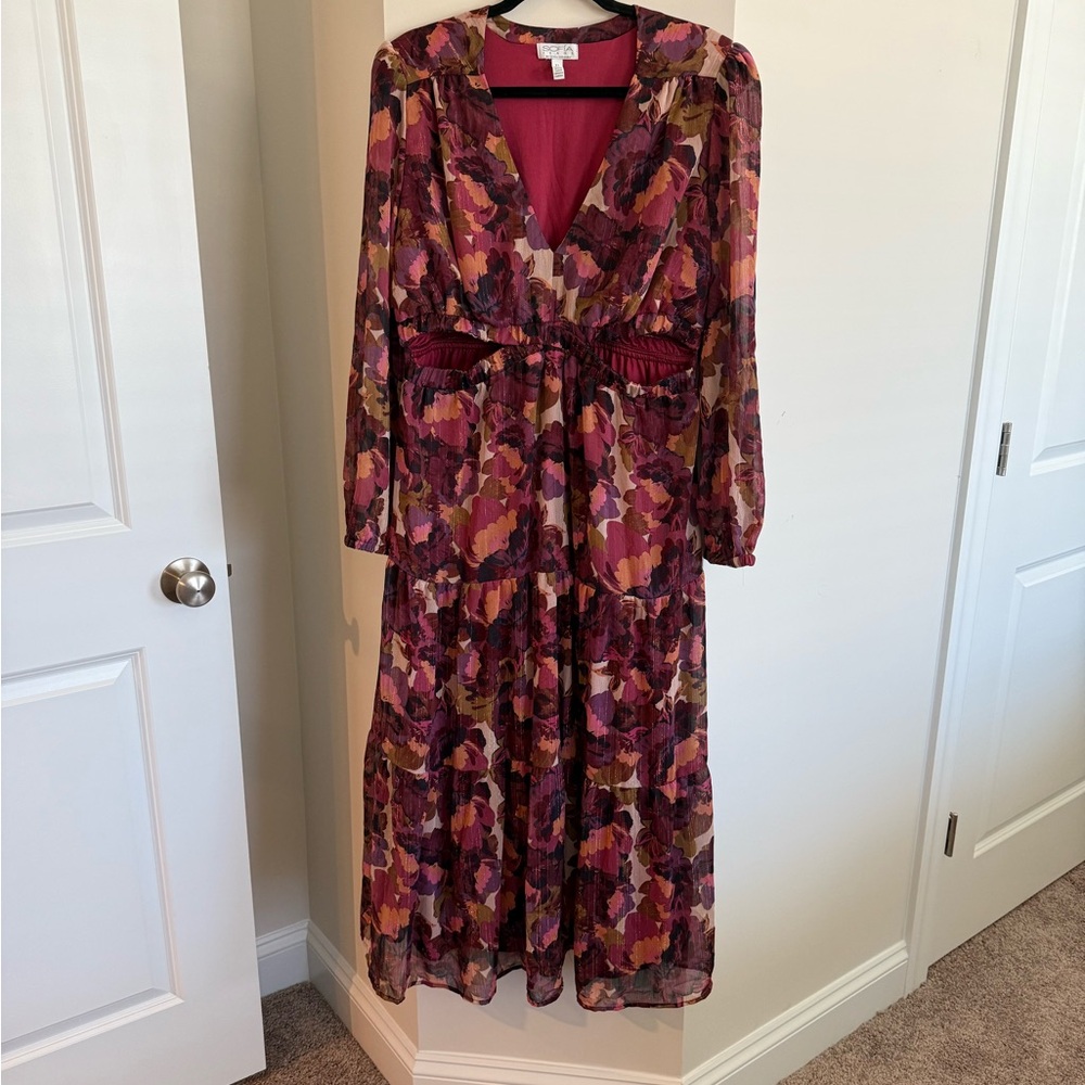 Sofia by Sofia Vergara Long Sleeve Floral Dress - Red and Pink